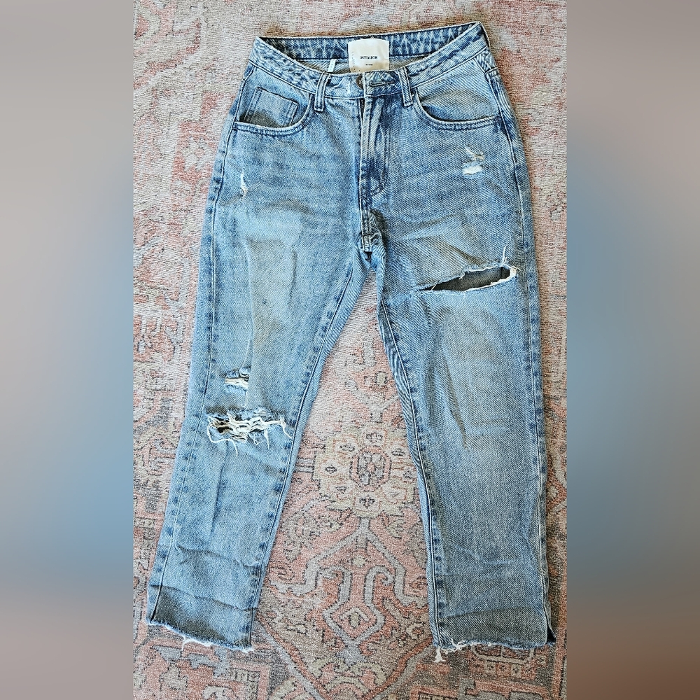 One Teaspoon High Waisted Relaxed Leg Distressed Denim Jeans